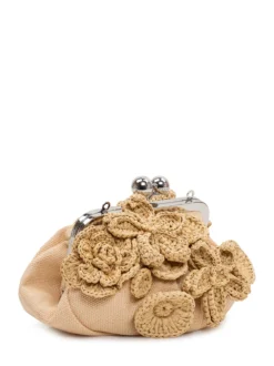 Raffia Clutch Bag with Floral Appliqués