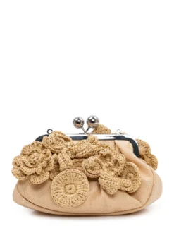 Raffia Clutch Bag with Floral Appliqués