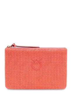 Raffia Pouch with Zip and Logo