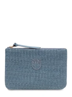Raffia Pouch with Zip and Logo