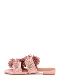 Raffia Sandals with Fringes and Double Strap
