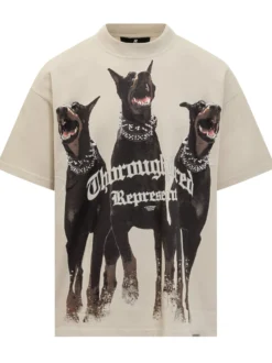 Represent Beige T-Shirt with Dobermann Print