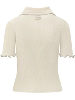 Ribbed Crepe Polo Top with Cut-out