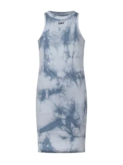 Ribbed Dress with Off Stamp Print