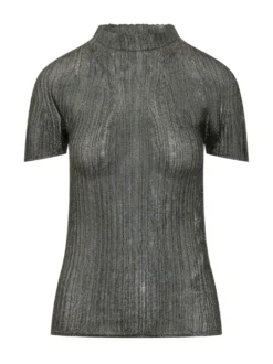 Ribbed High Neck Knit Top