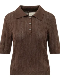Ribbed Knit Polo with Buttons