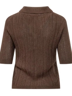 Ribbed Knit Polo with Buttons