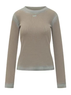Ribbed Long Sleeve Top with Logo