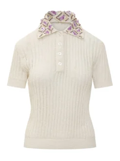 Ribbed Polo Shirt with Collar and Buttons