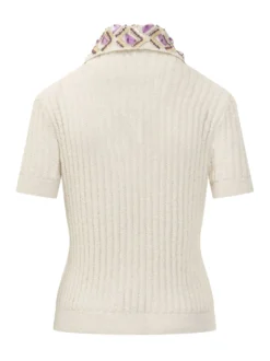 Ribbed Polo Shirt with Collar and Buttons