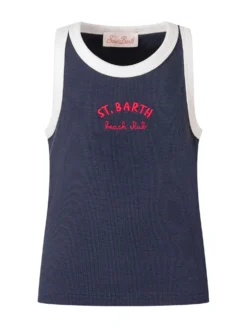 Ribbed Sleeveless Top with Embroidery