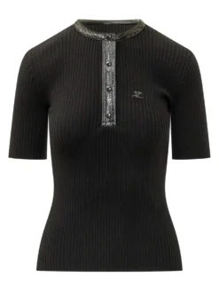 Ribbed Top with Button Placket