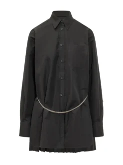Shirt Dress with Belt and Pleated Hem