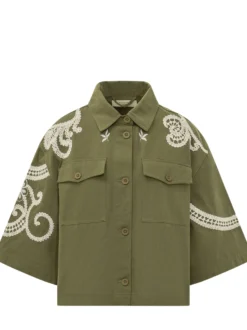 Shirt Jacket with Buttons and Embroidery