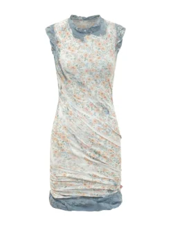 Short Draped Dress with Floral Print
