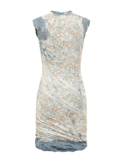Short Draped Dress with Floral Print