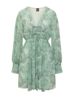 Short Dress with V Neck and Drawstring