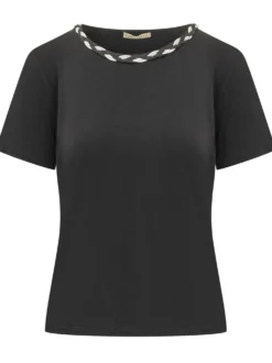 Short Sleeve Crew Neck Sweater with Braided Detail