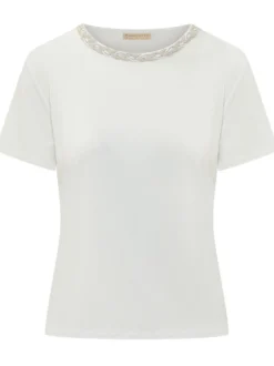 Short Sleeve Crew Neck Sweater with Braided Detail