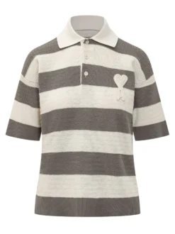 Short Sleeve Polo Shirt with Collar and Striped Pattern