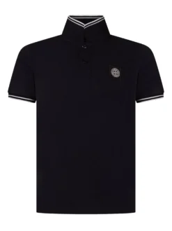 Short Sleeve Polo with Contrast Collar and Logo Patch