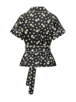Short Sleeve Shirt with Belt and Notch Collar