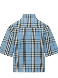 Short Sleeve Shirt with Collar and Check Pattern