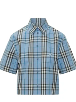 Short Sleeve Shirt with Collar and Check Pattern