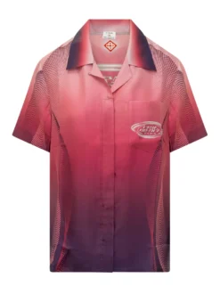 Short Sleeve Shirt with Open Collar and Gradient Print