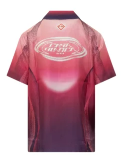 Short Sleeve Shirt with Open Collar and Gradient Print