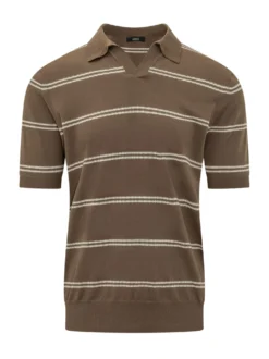 Short Sleeve Striped Polo with V Neck