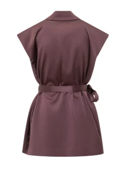 Sleeveless Blazer with Belt and Pockets