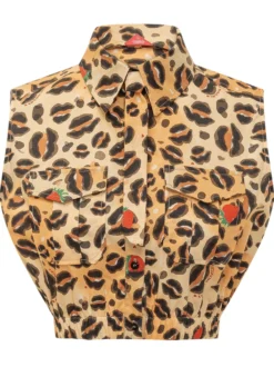 Sleeveless Cropped Animal Print Shirt