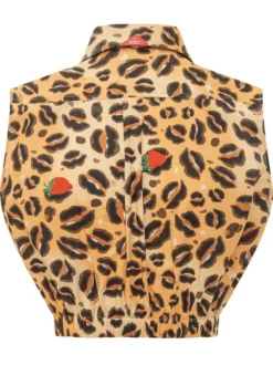 Sleeveless Cropped Animal Print Shirt