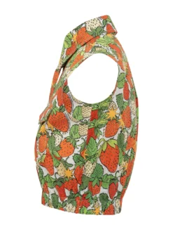 Sleeveless Cropped Strawberry Print Shirt