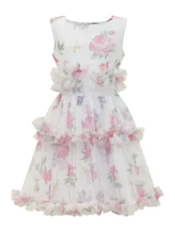 Sleeveless Dress with Floral Ruffles