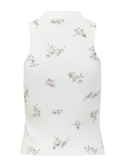 Sleeveless Floral Ribbed Top