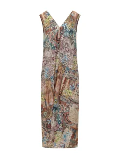 Sleeveless Long Dress with Patchwork Print