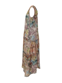 Sleeveless Long Dress with Patchwork Print