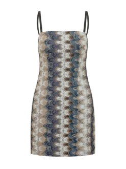 Sleeveless Short Dress with Straps and Geometric Pattern