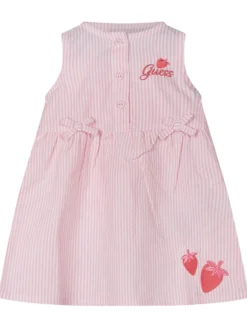 Sleeveless Striped Dress with Strawberry Embroidery and Hat