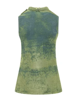 Sleeveless Top with High Neck and Ties