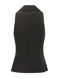 Sleeveless Top with Lapel Collar and Buttons
