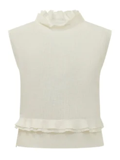 Sleeveless Top with Ruffles and Front Buttons