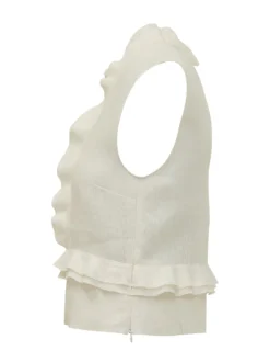 Sleeveless Top with Ruffles and Front Buttons