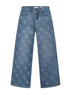 Straight Leg Denim Jeans with Pattern