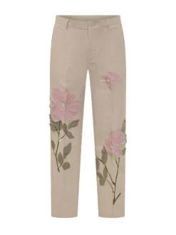 Straight Leg Trousers with Floral Appliques