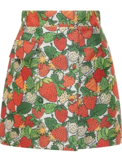 Strawberry Print Belted Mini Skirt