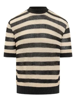 Striped Knitted T-shirt with High Neck
