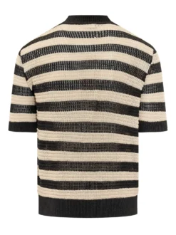 Striped Knitted T-shirt with High Neck